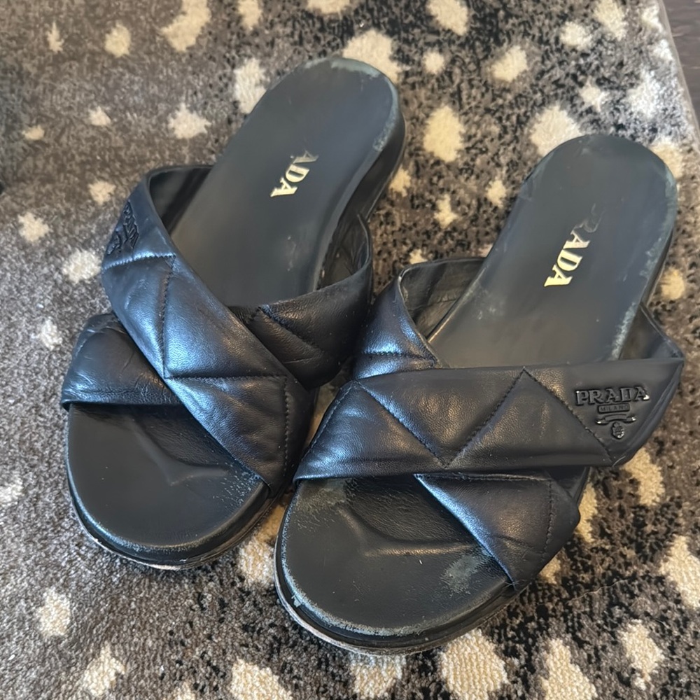 Prada Black Quilted Cross-Strap Sandals
